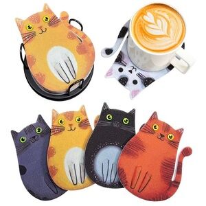 Cute Cat-Shaped Drink Coasters made of felt - Assorted Colors - Set of 6